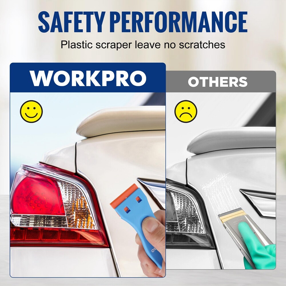 WORKPRO 3PC Plastic Razor Blade Scraper Remover Tool w/120PC Plastic Razor Blade