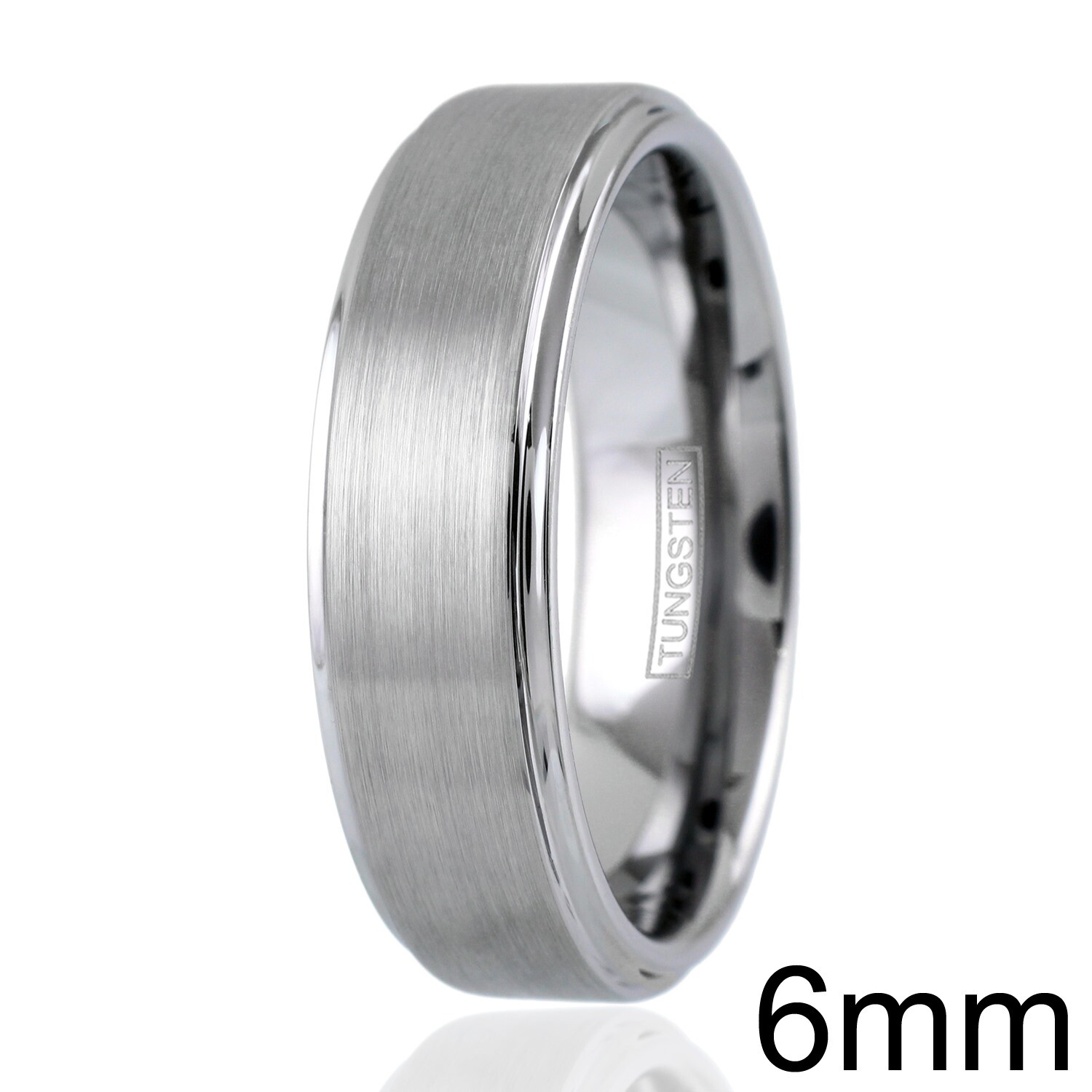 Engraved 6/8mm Tungsten Men's Ring Brushed Step Edge Wedding Band