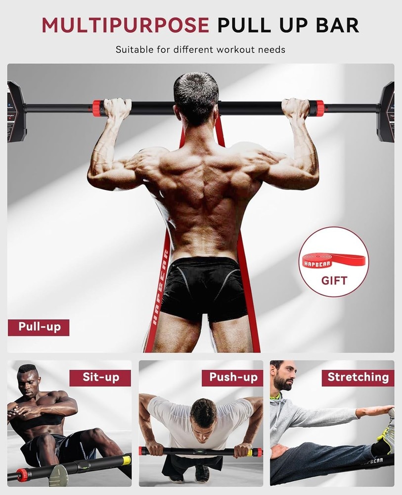 HAPBEAR Pull Up Bar for Doorway, Adjustable Width Locking 28.3-37.4 Inches