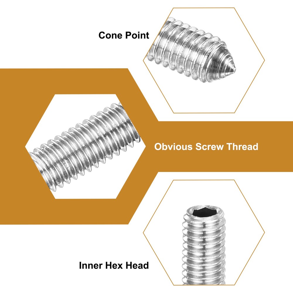 20Pcs Set Screws M8x10mm Cone Point Hex Socket Grub Screws Silver
