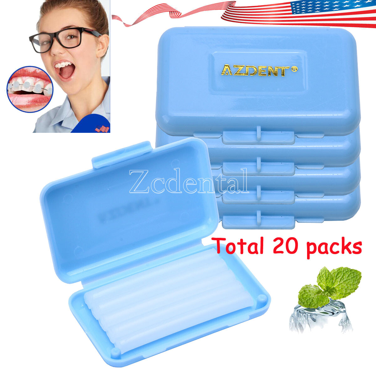 20* Dental Cajas Cera de Ortodoncia Azul-Menta Olor para Frenos Irritación de la