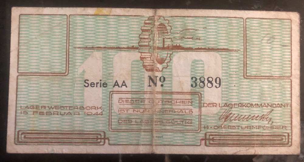 100 Cent Netherlands Westerbork Concentration Camp Currency Bill Note AA