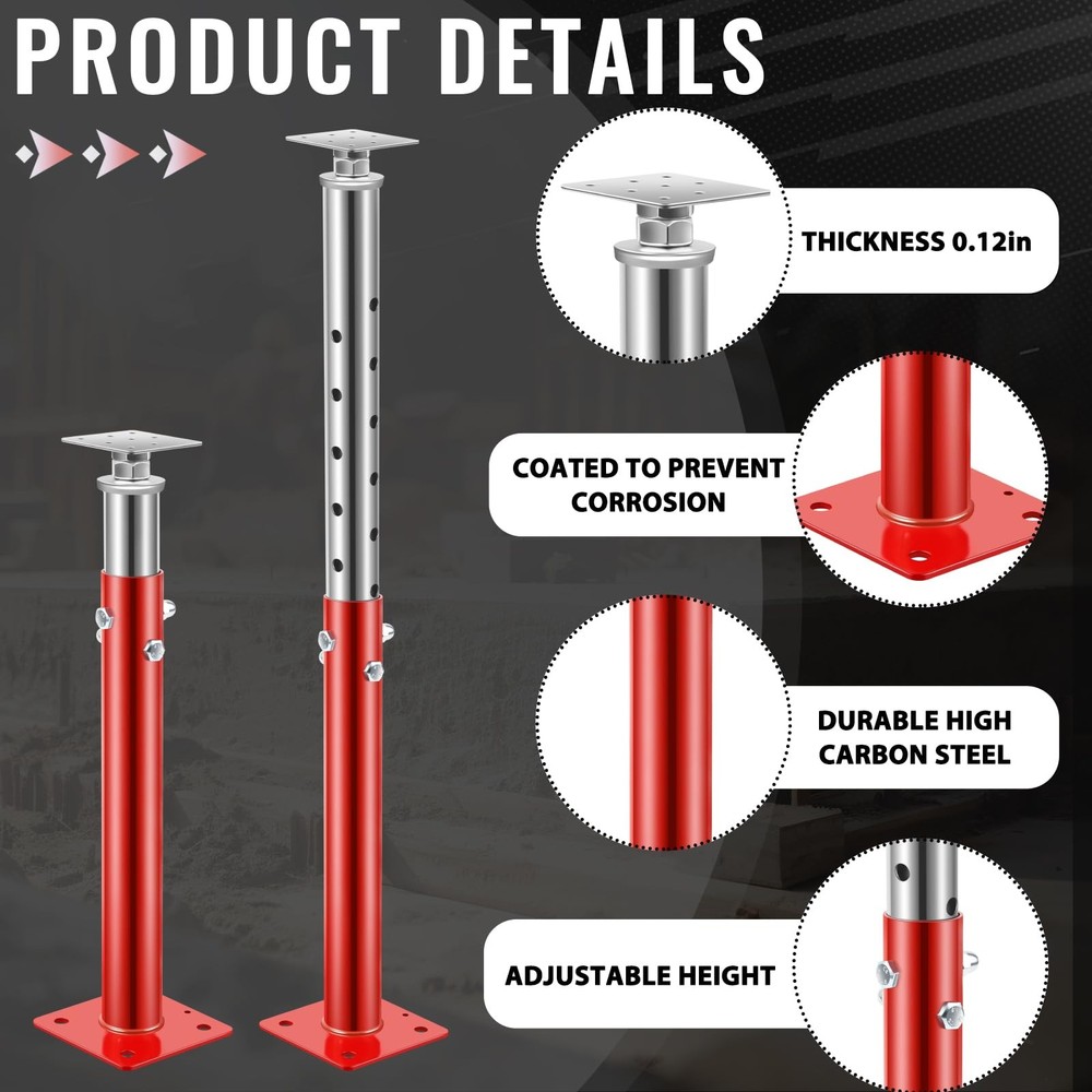 2 Pcs House Floor Jacks for Leveling Adjustable, Height Range 19.7"- Red