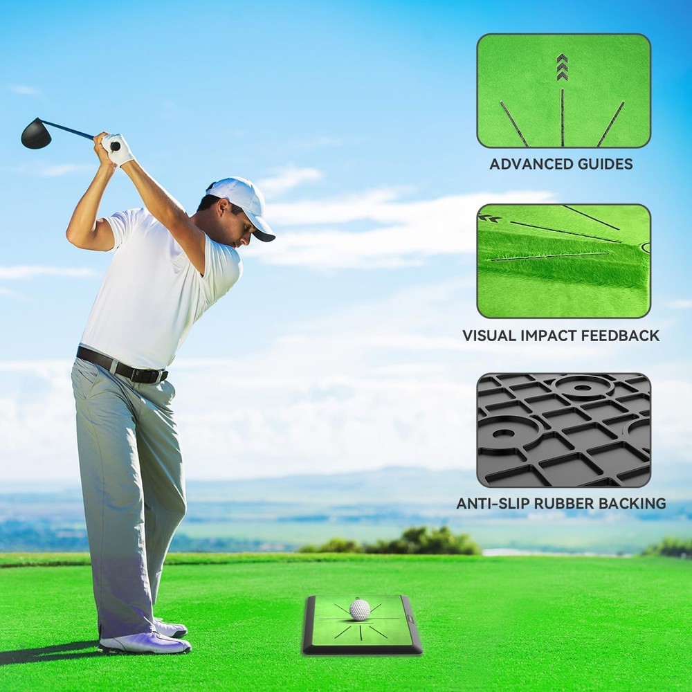 Golf Hitting Mat with Swing Path Feedback Rubber 16x12 Inches