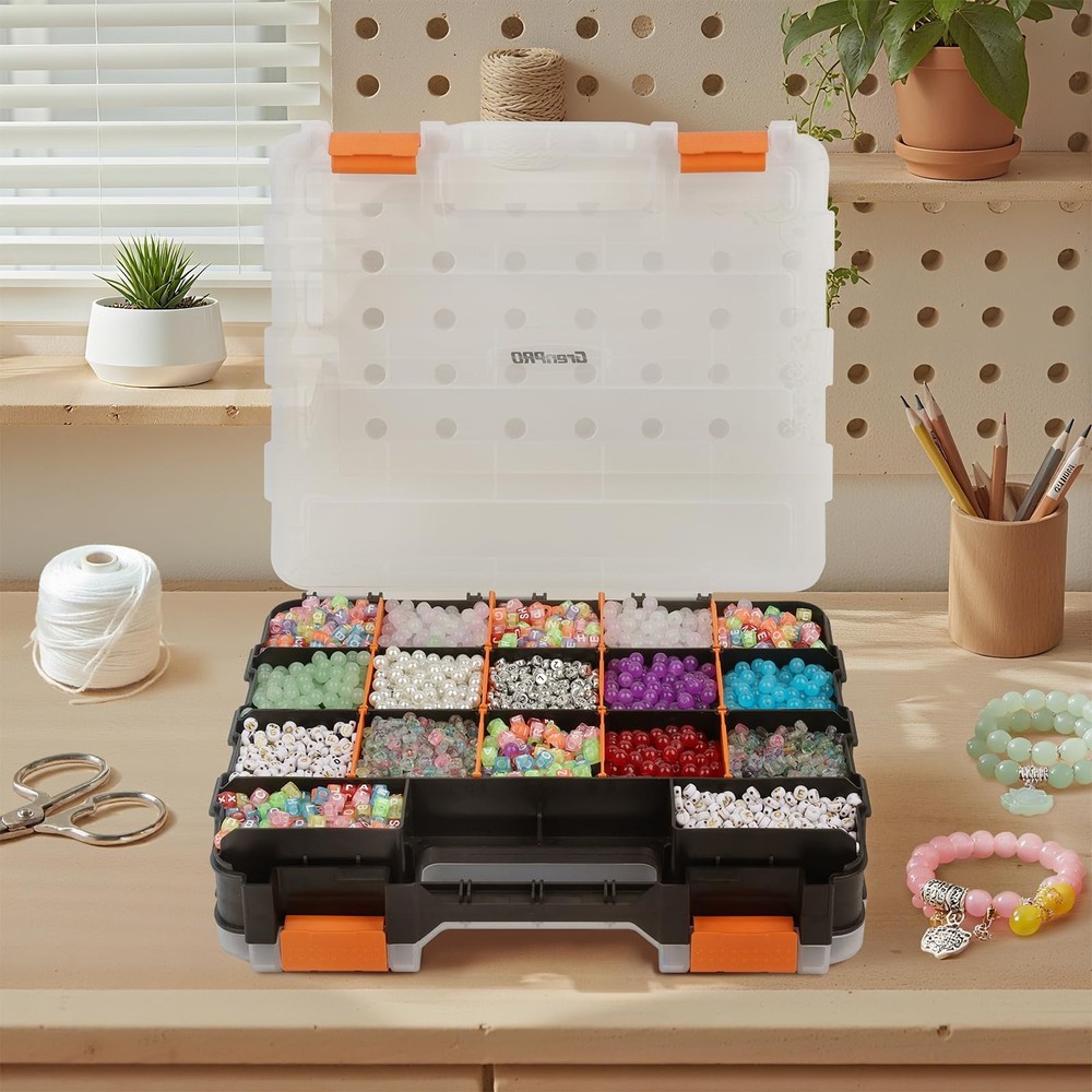 Mini Tool Box Organizer, Plastic Small Tool Box with Dividers, Double Side Be...