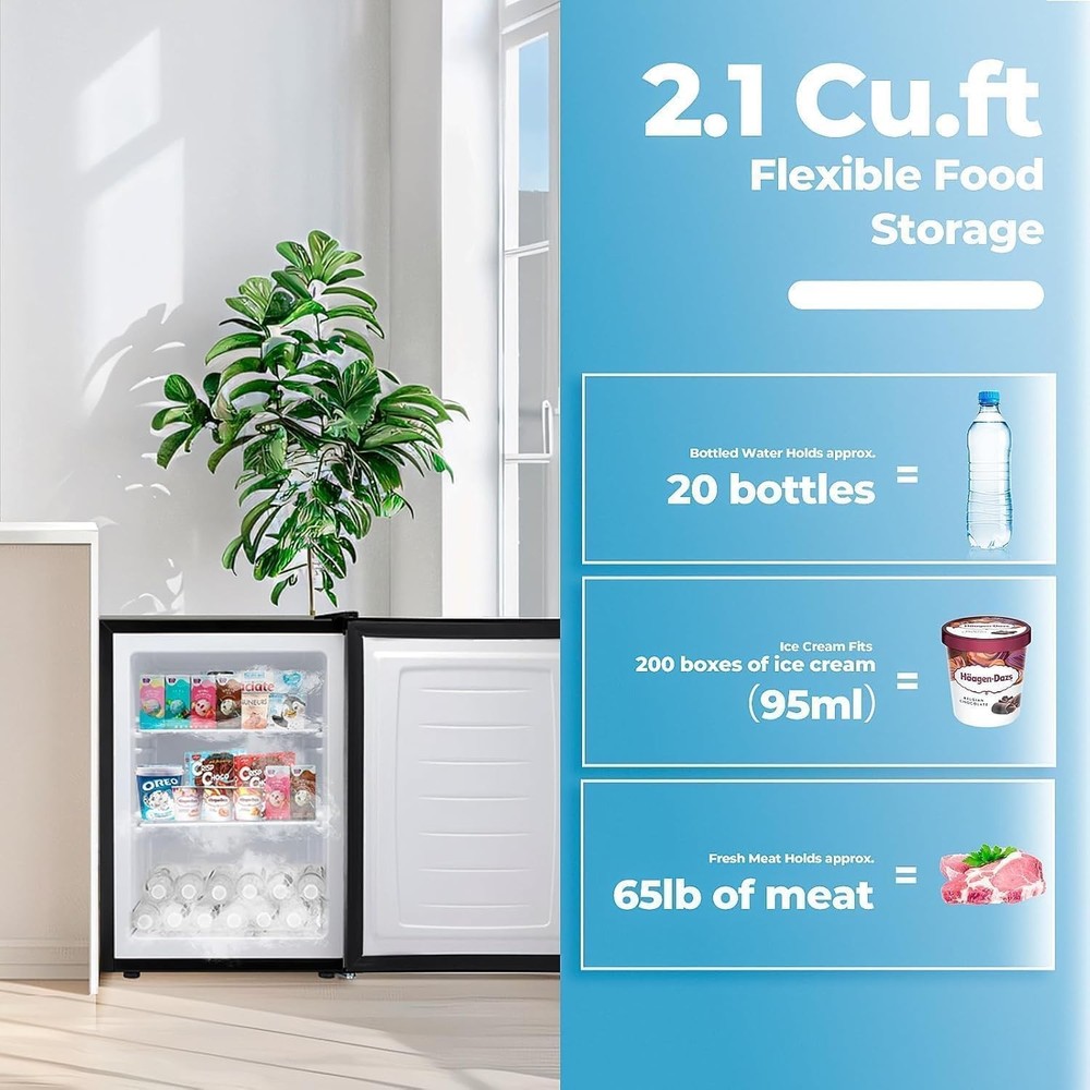 Electactic 2.1 Cu.ft Small Freezer, Mini Upright Freezer with 7 Adjustable Th...