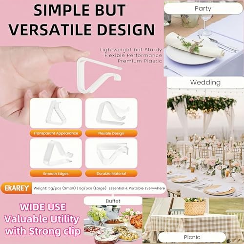 24 Pieces Clear Tablecloth Clips – Plastic Table Cover Holders, Windproof