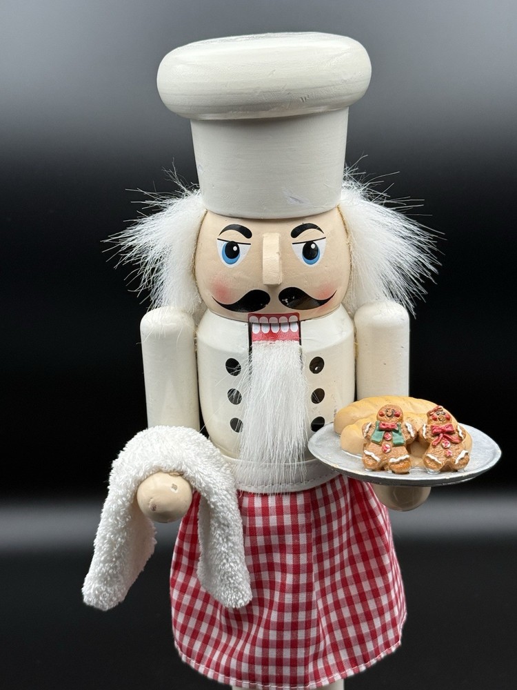 Christmas Nutcracker Chef - Red/white Apron with Gingerbread /Bread Tray 14"