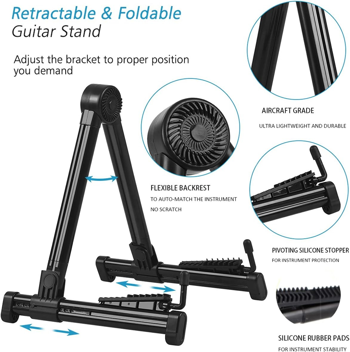 Guitar Stand Electric Bass Ukulele Folding A-Frame Foldable Portable Music Stand