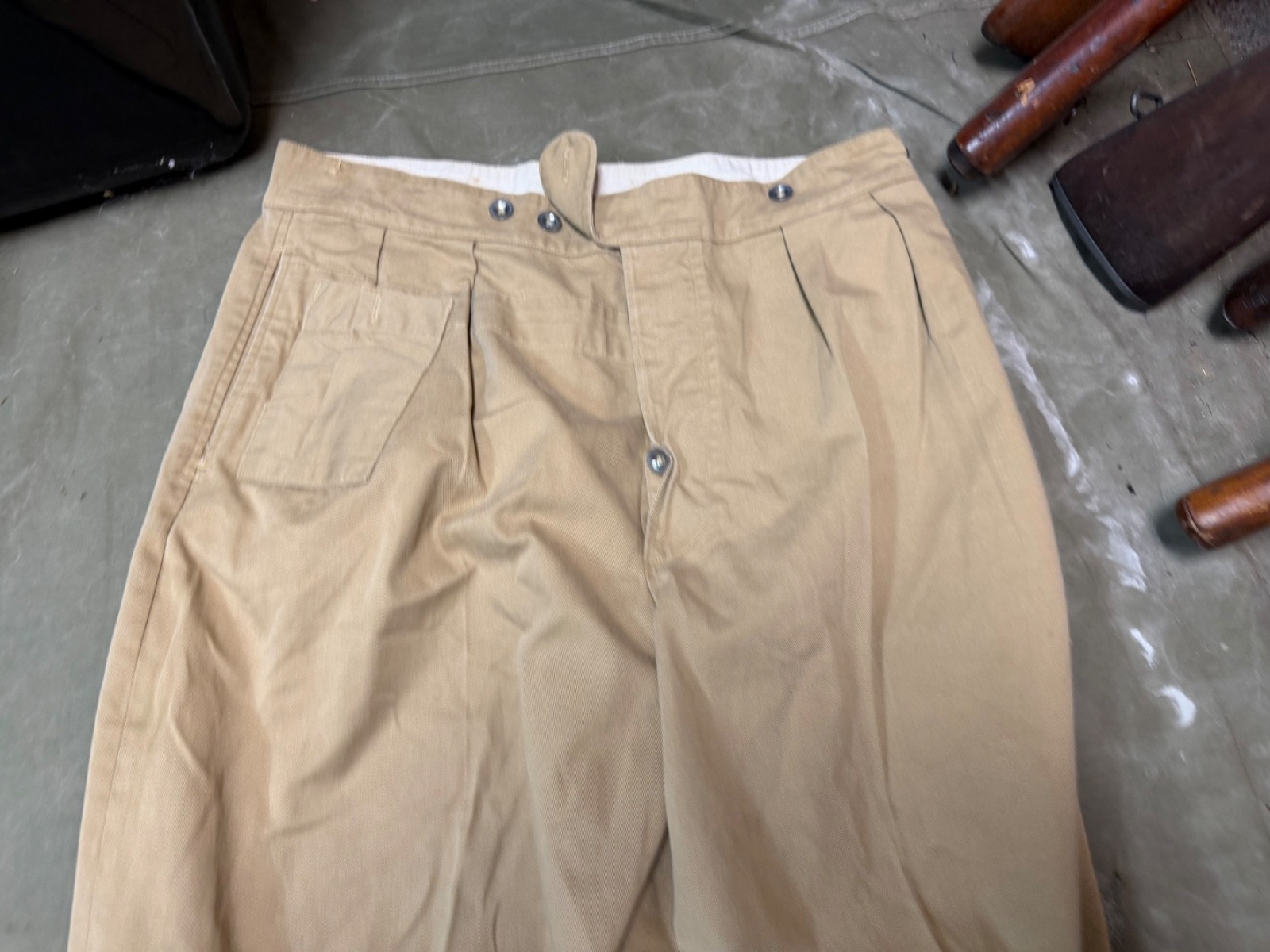 WWII BRITISH ARMY SUMMER KHAKI DRILL FIELD TROUSERS-SIZE XLARGE