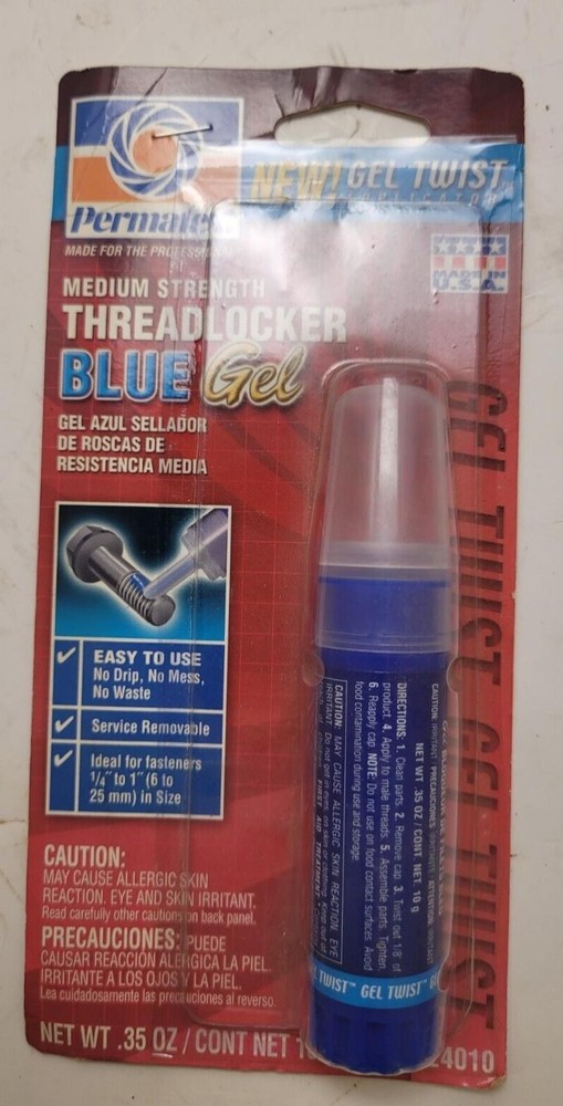 PERMATEX Medium Strength Blue Threadlocker, 1/4 in to 1 in Thread, Blue,