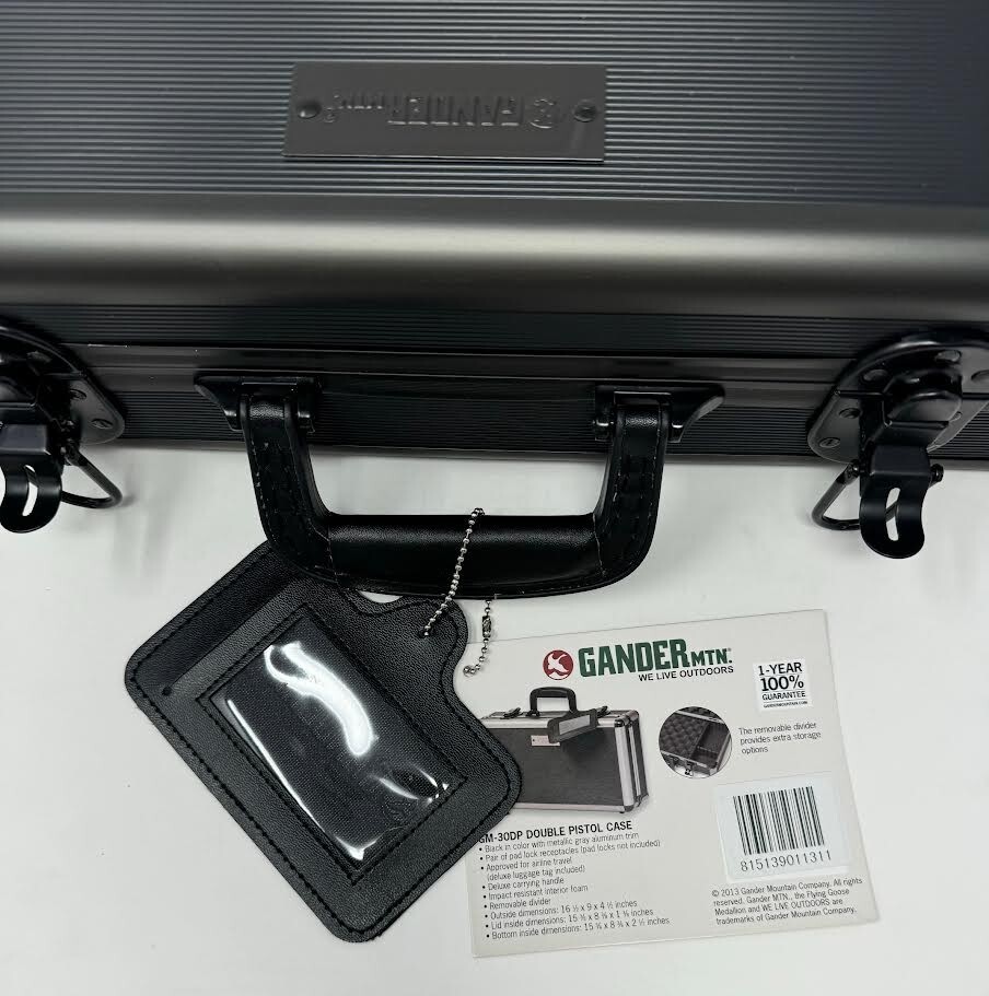 * GANDER MTN * DOUBLE PISTOL CASE ' BLACK ' HEAVY GAUGE ALUMINUM '