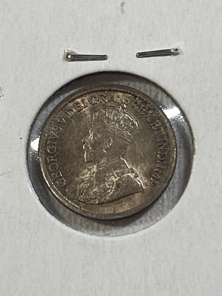 1920 Canada 5 Cents Small Silver Coin Cleaned
