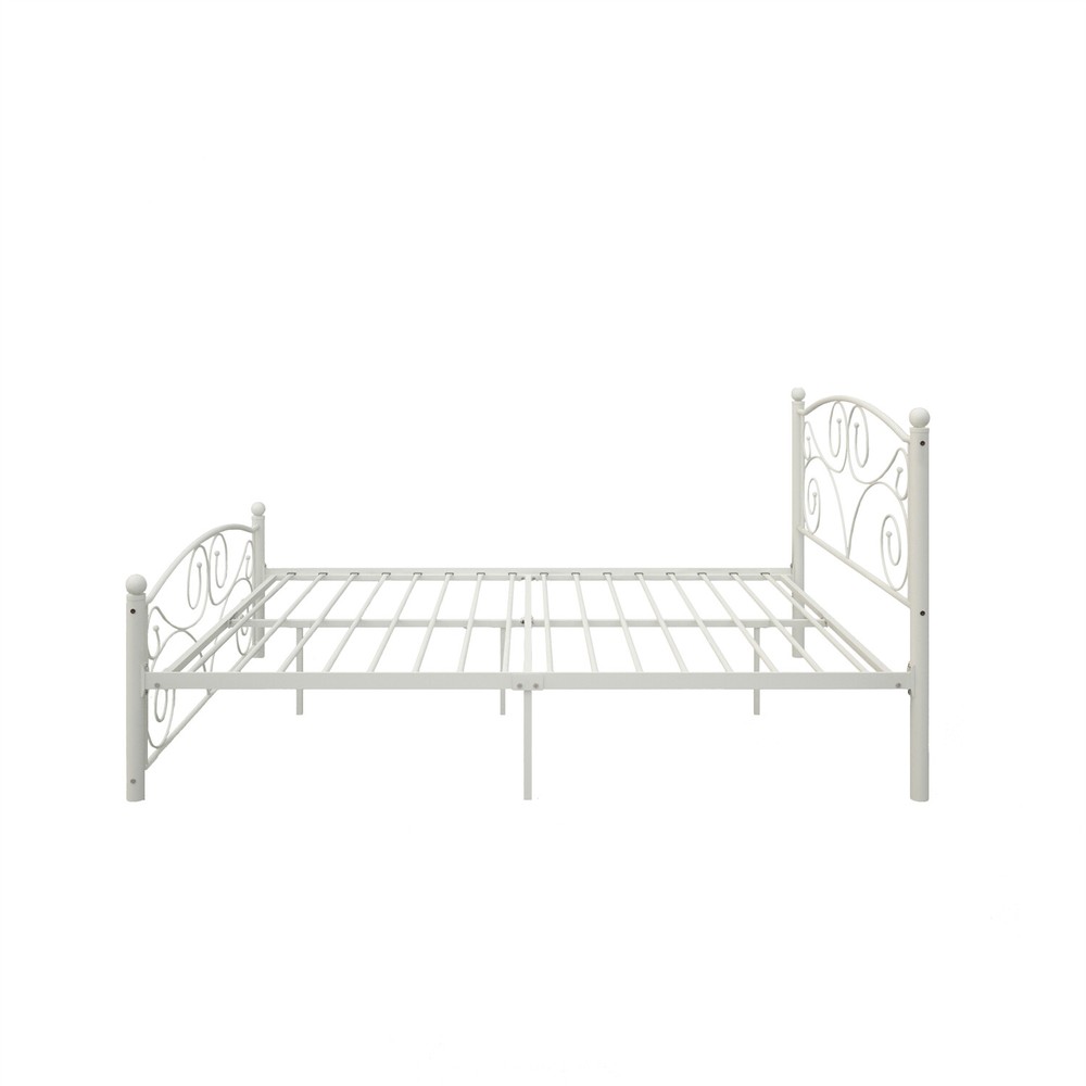 Full Size Bed Frame Metal Platform Bed Frame Sturdy Slat Support White