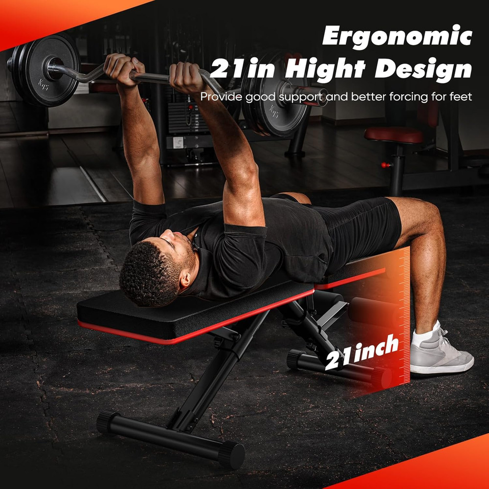 Adjustable Weight Bench for Home Gym, Foldable Incline Workout Bench Press with