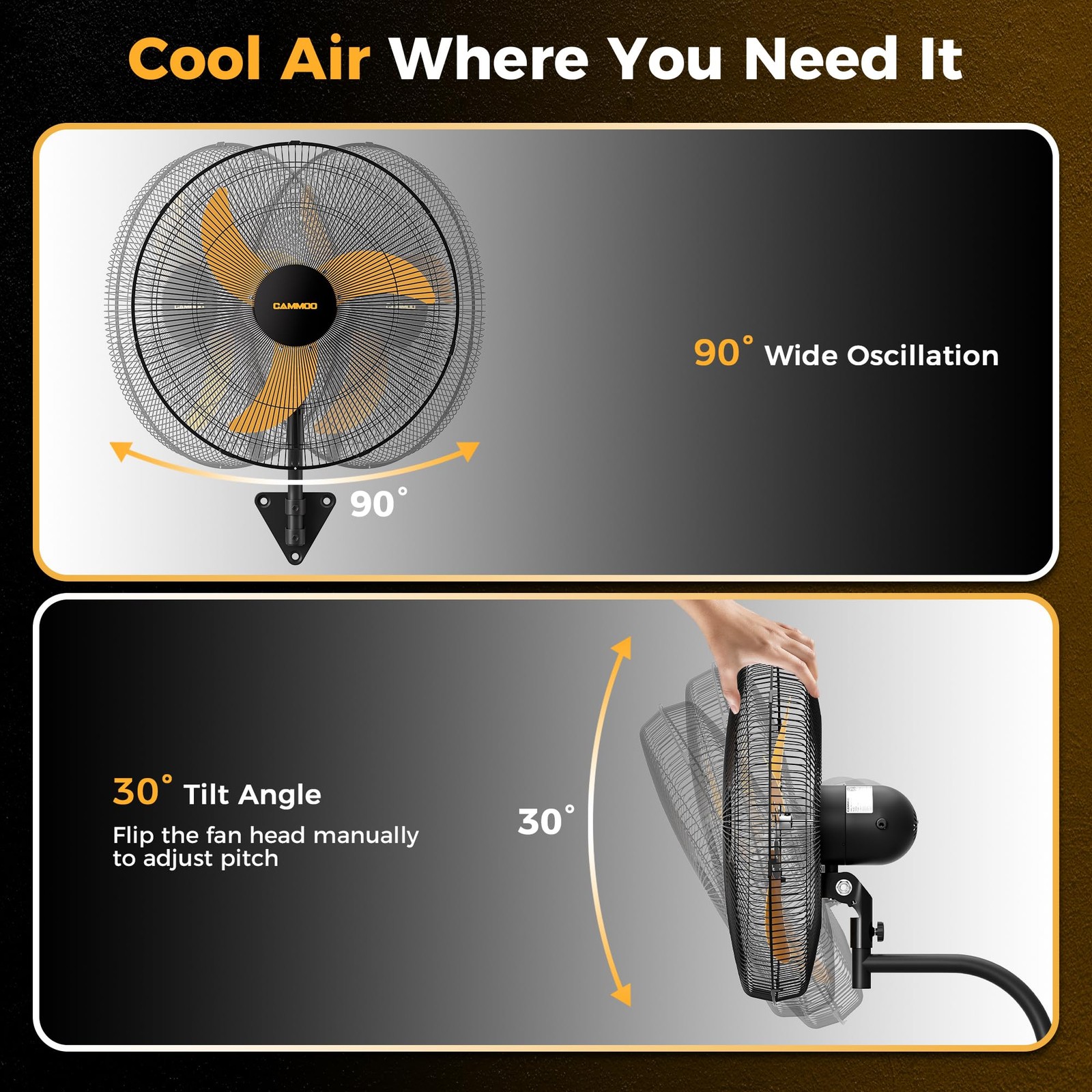 20 Inch Oscillating Wall Mount Fan 3-Speed Wired Remote Long Cord 2 Packs