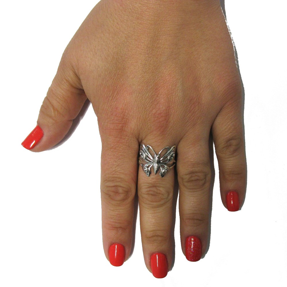 Stylish Genuine Sterling Silver Ring Stamped Solid 925 Butterfly Handmade