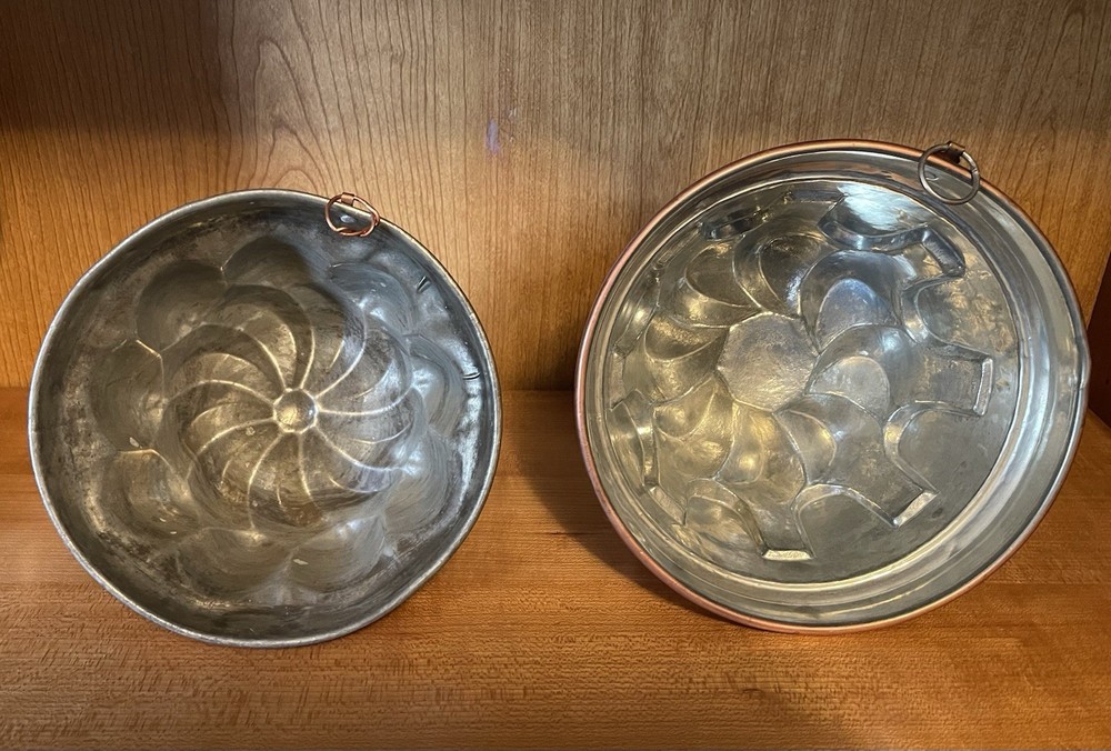 2 Vintage Copper Tin Lined Jelly Molds.
