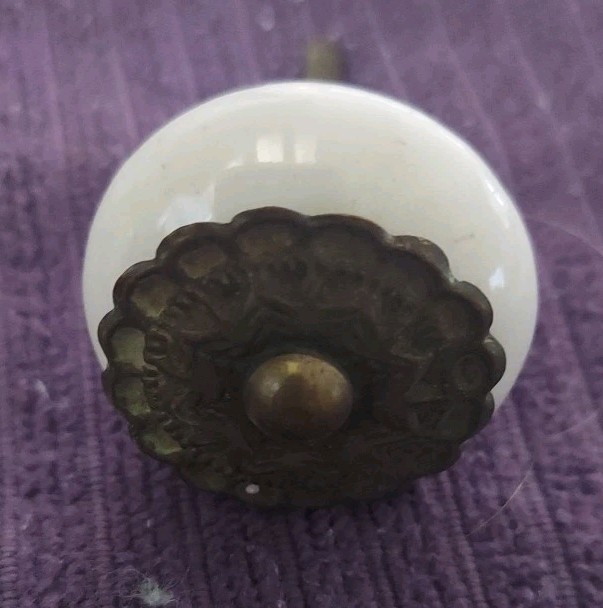 6 Ceramic And Metal KNOBS Round DRAWER PULLS HANDLE White Bronze Hobby Lobby