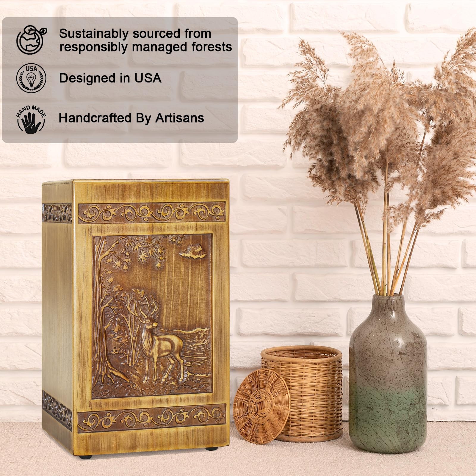 Wooden Cremation Urns for Human Ashes Adult Male Female X-Large, Nostalgia