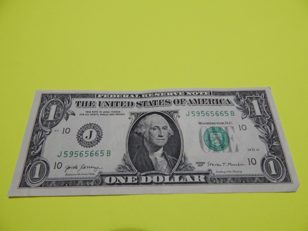 US $1 ONE DOLLAR BILL NOTE MONEY & CURRENCY W/4-5'S & 3-6'S IN SERIAL NUMBER JB.