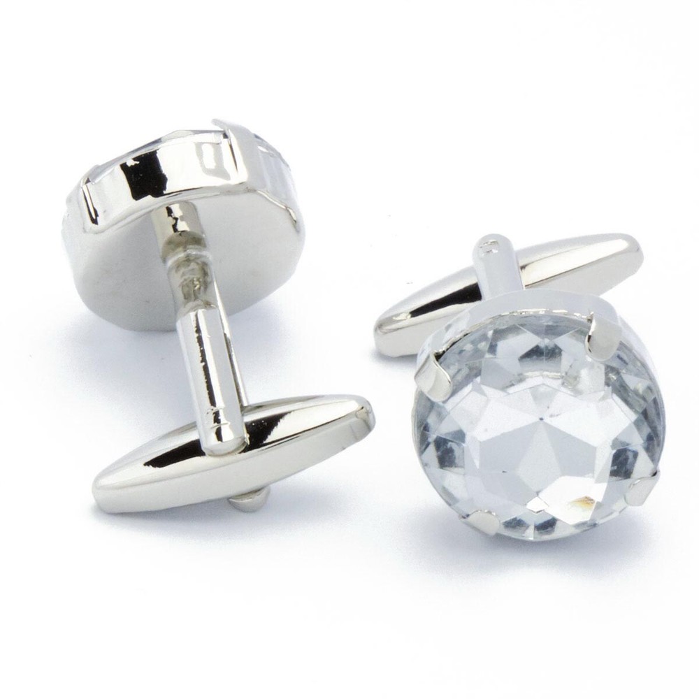 Cufflinks - Round with Large White Stone