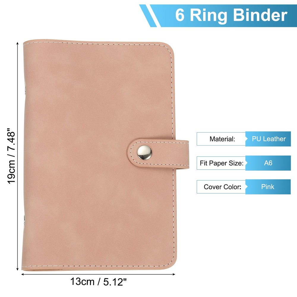 A6 PU Leather Binder Cover, 6 Ring Loose Leaf Binder Protector, Pink