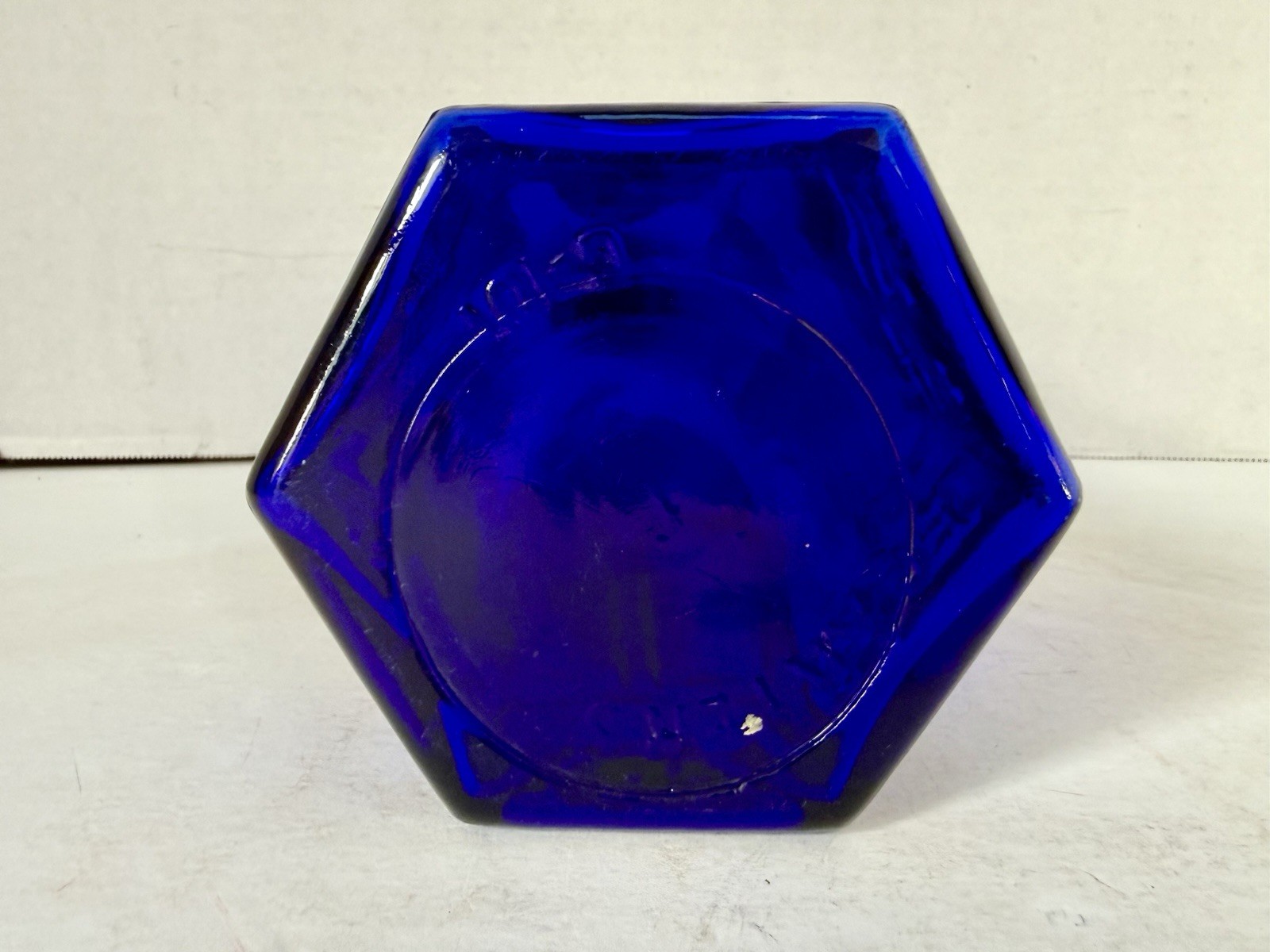 Vintage Cathedral Style Blue Glass Carter's Ink Bottle/Jar with label & Stopper