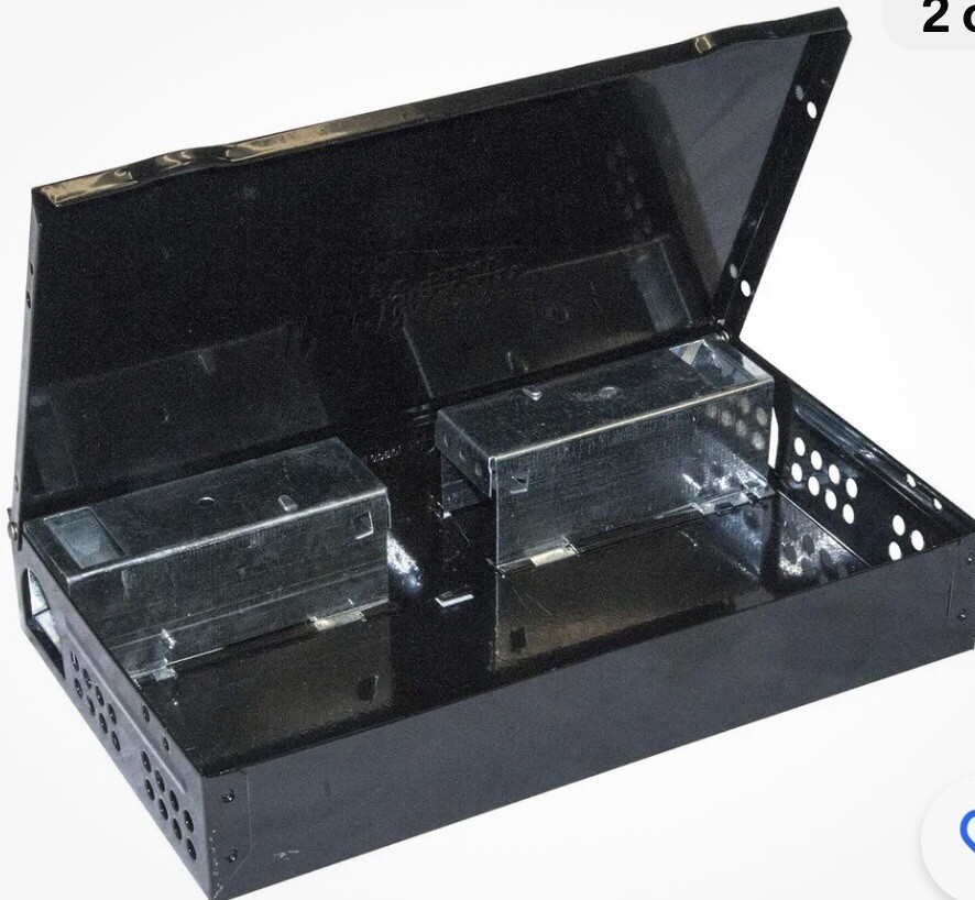 2 JT Eaton Repeater Low Profile Multi Catch Mouse Traps W/ Solid Steel Lid Black