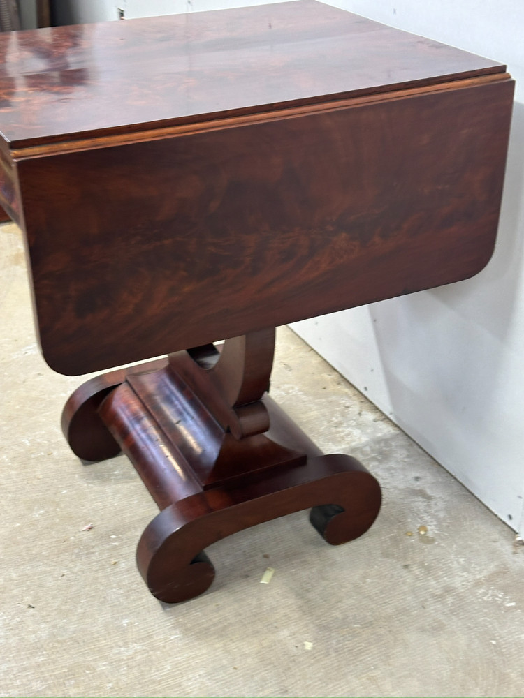 antique flame mahogany table empire classical drop leaf work night stand