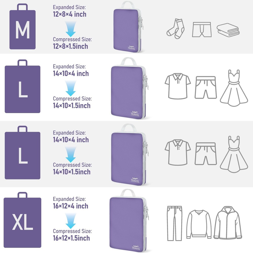 4 Set Compression Packing Cubes, Suitcase Organizer, Lightweight Travel Essen...