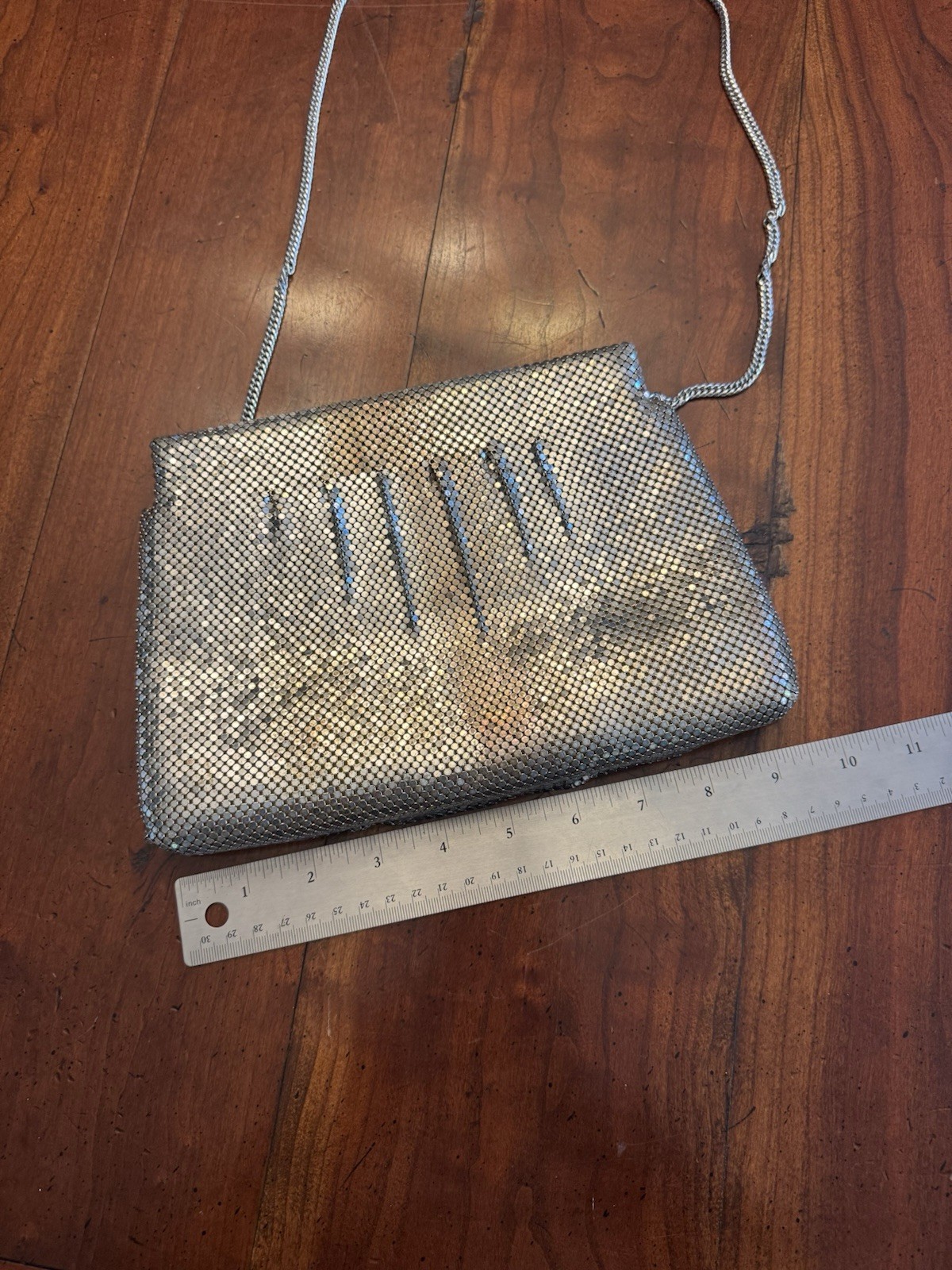 Vintage Whiting & Davis Silver Tone Mesh Evening Purse Rhinestone