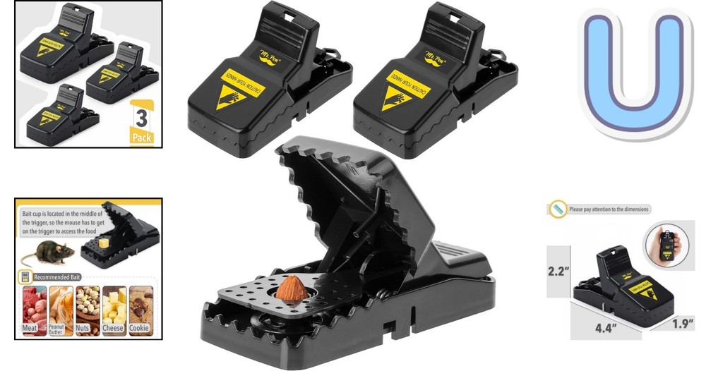 Odorless Mouse Snap Trap - 3 Pack for Quick and Effective Elimination