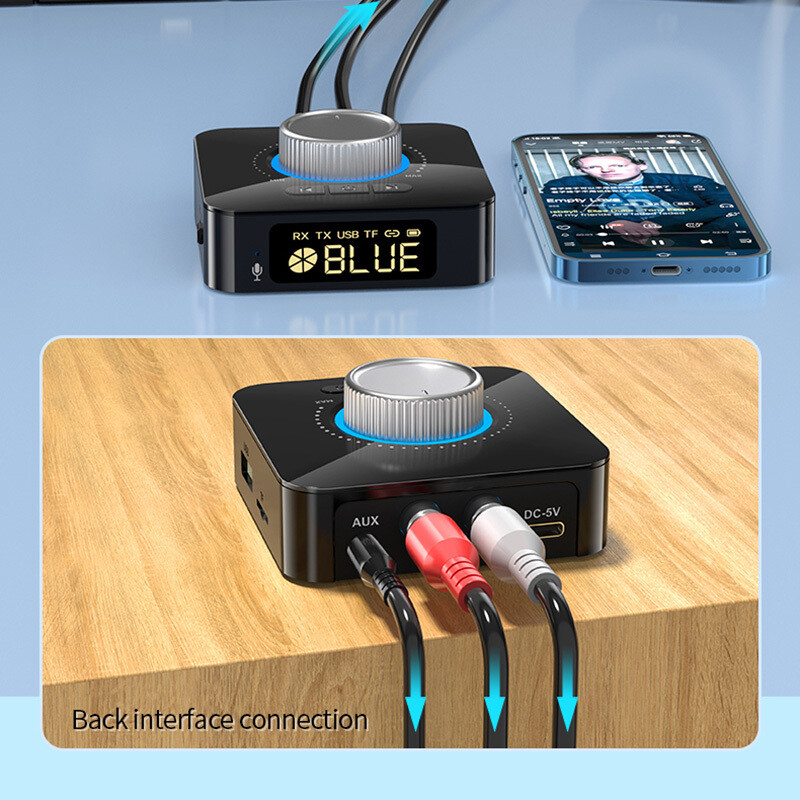 Bluetooth Wireless Audio Adapter Display/USB/AUX/RCA 4in1 for Home Car Stereo US