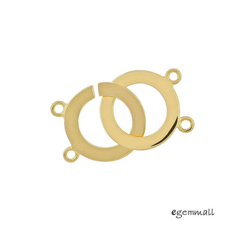 Gold Plated Sterling Silver 2-Strand Interlocking Round Hook & Eye Clasp #99563