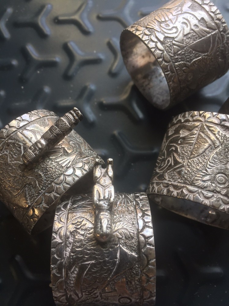 Set Of Antique Solid Silver Peruvian Napkin Rings