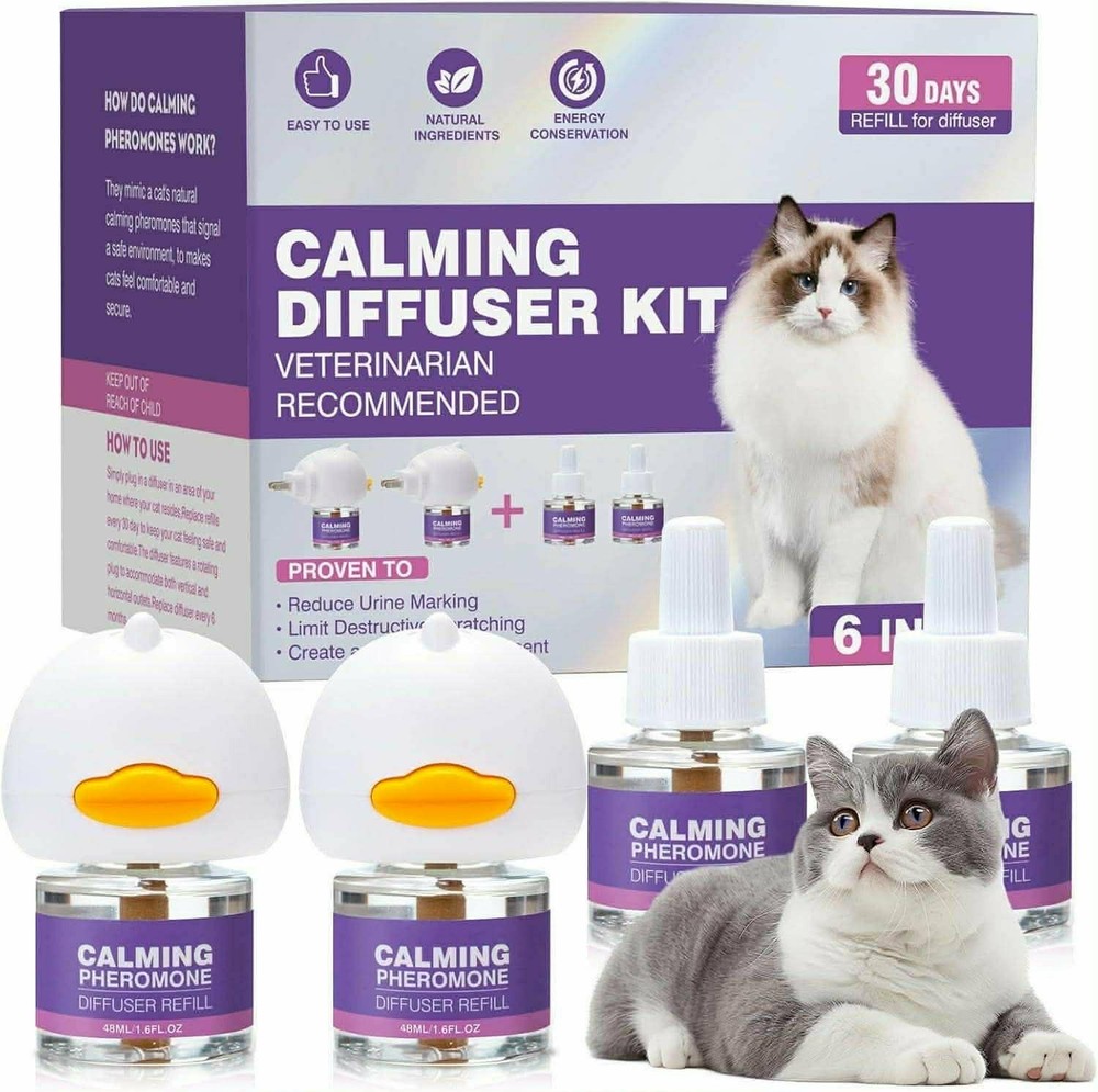 Calming Diffuser Kit for Cats, 6 Pheromone Plug-In Refills, 30-Day Refill