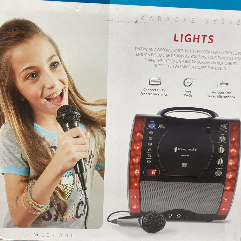 Singing Machine SML343BK Karaoke Machine CD+ Gs Wired Microphone/ New.