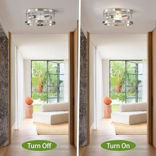 2-Light Industrial Flush Mount Ceiling Light Fixture,Brushed 2 Pack Silver