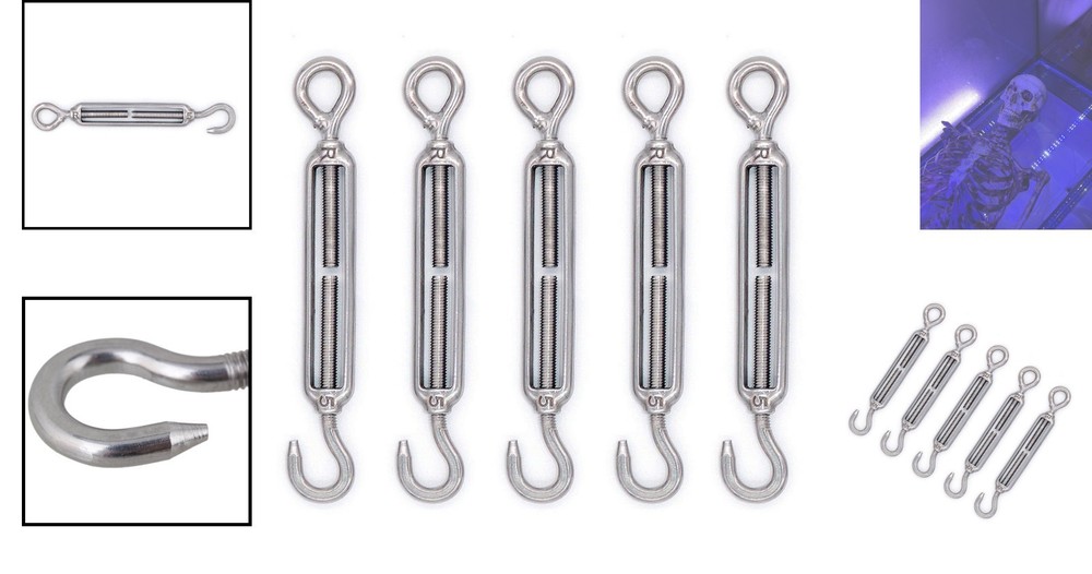 Precision-Crafted 5pcs Stainless Steel Turnbuckles - Adjustable Hook & Eye Set