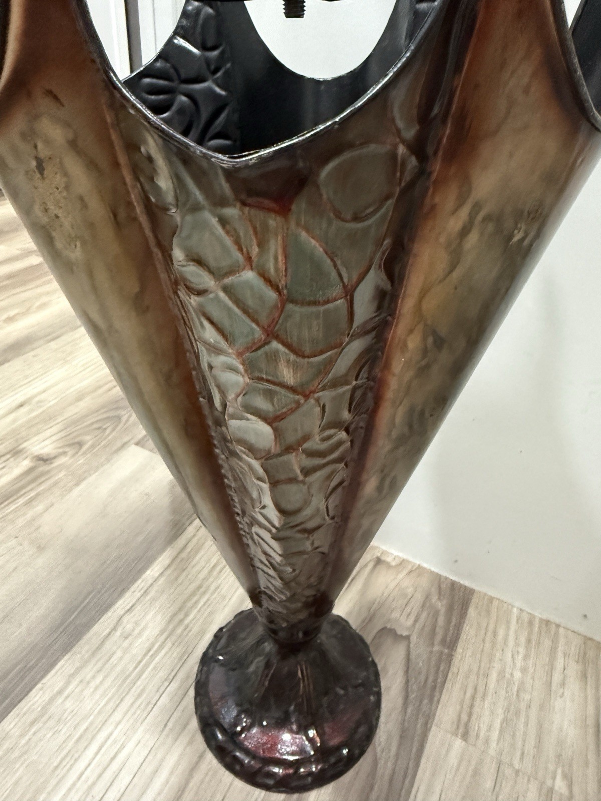 Vintage Brass Copper Teal Umbrella Stand Holder Canes Hollywood Regency