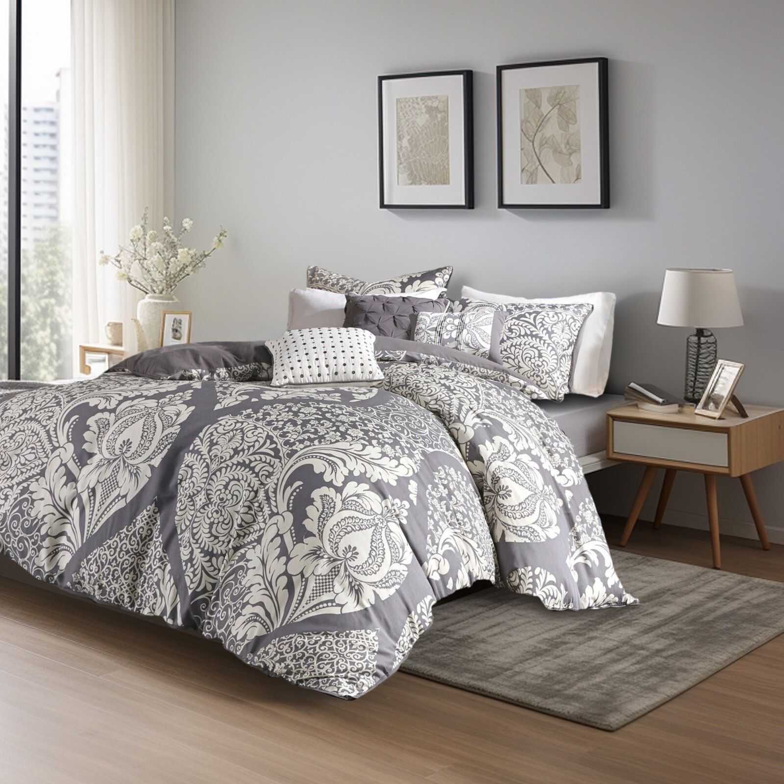 Madison Park 6 Piece Contrasted Color Cotton Sateen Printed Duvet Cover Set