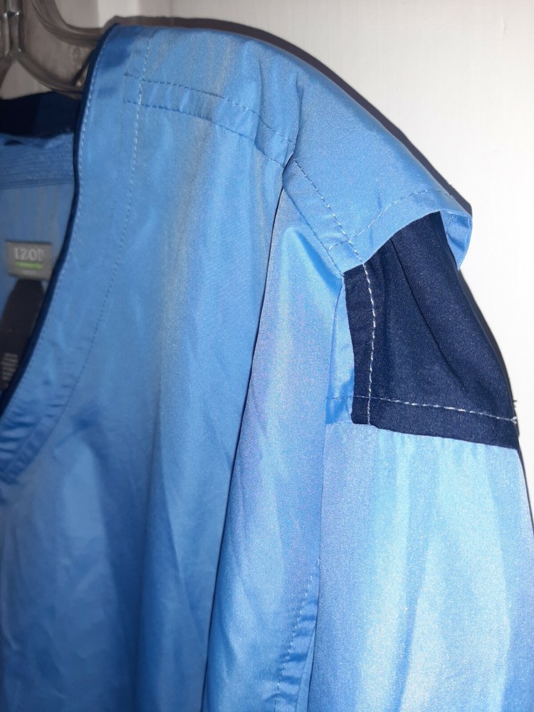Mens Izod Large Light Blue Golf Windbreaker Pullover Jacket V Neck As Is