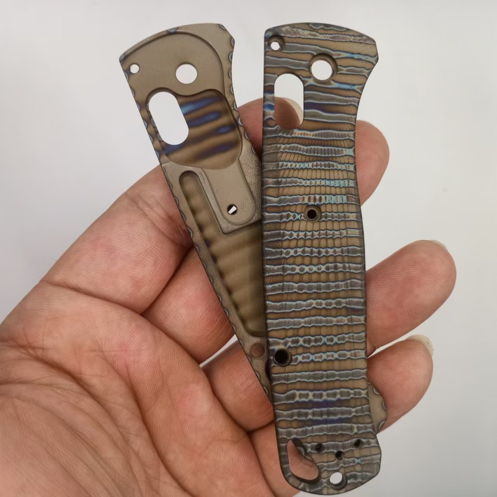 1 Pair Burning TC4 Tiger Pattern Handle Scales for Benchmade Bugout 535