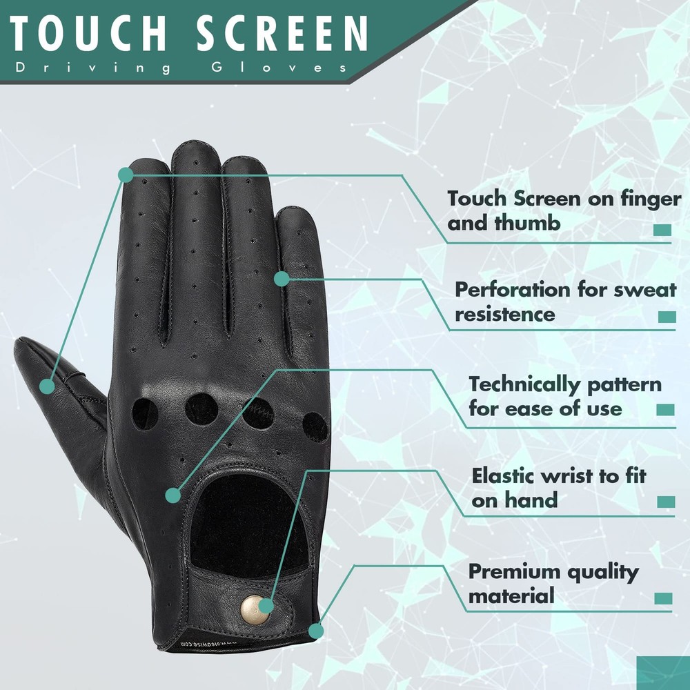 Driving Gloves Men - 100% Cowhide, Touchscreen Texting Unlined Small, Black