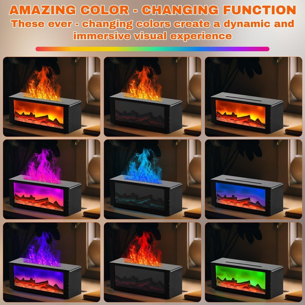 Fireplace Flame Air Diffuser Humidifier,7 Colors Aromatherapy Essential Oil Diff