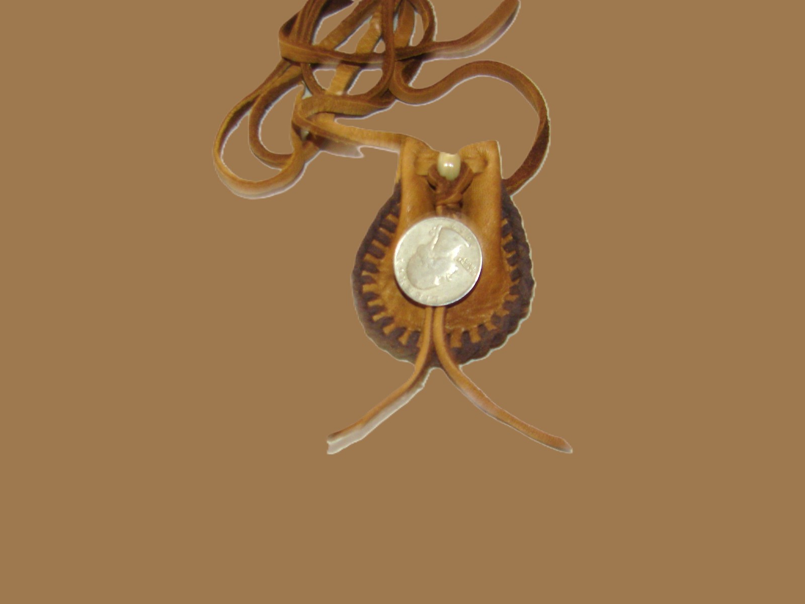 Native American Deerskin Leather Medicine Bag, Buckskin Necklace Pouch, 2"