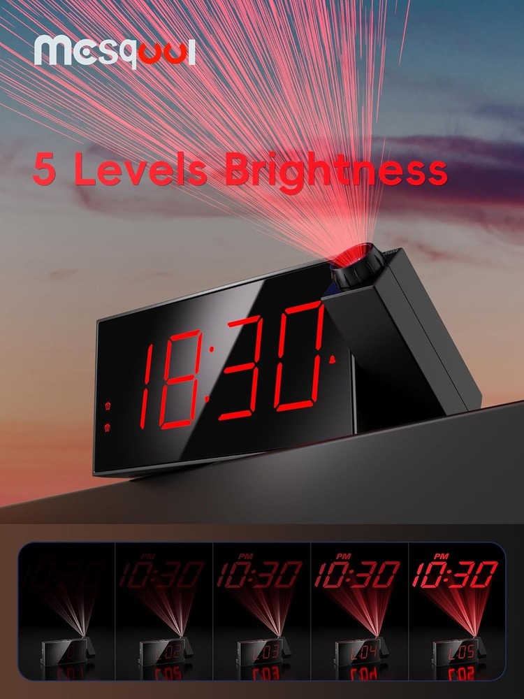 Projection Alarm Clock, Digital with Projection, Red Digits,