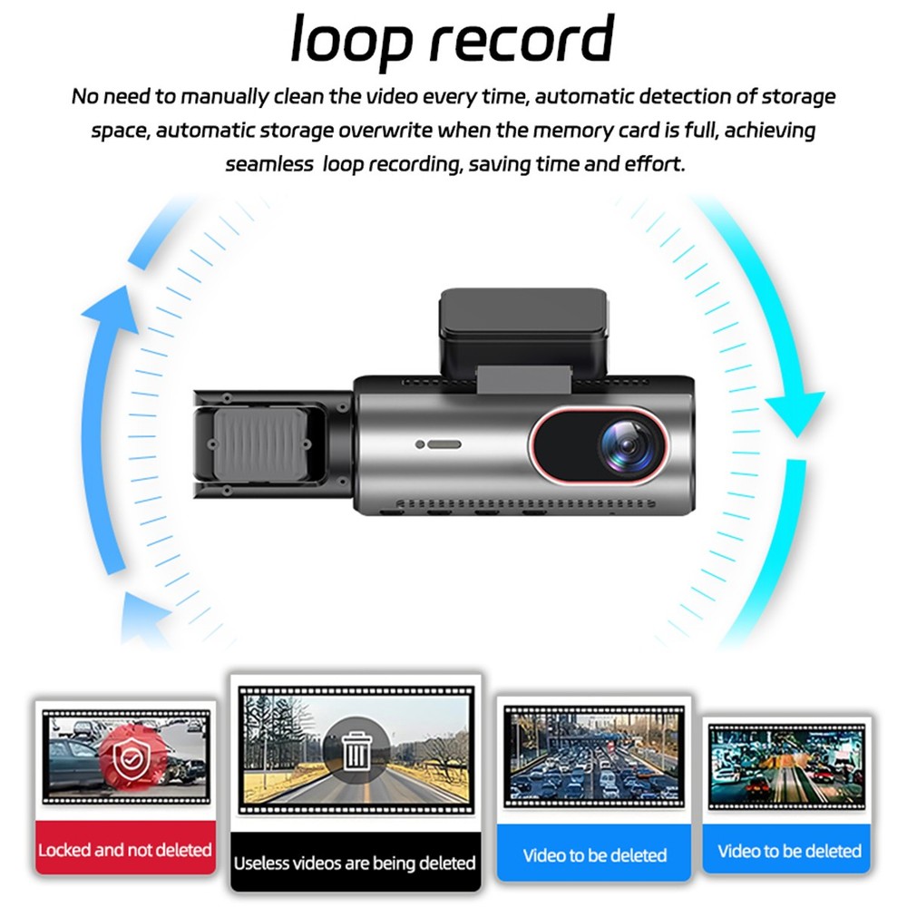 4K 3 Lens Car DVR Dash Cam Video Recorder G-Sensor Front Inside Camera