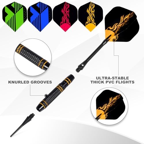Professional 12-Pc Plastic Tip Dart Set, 18g, 120 Extra Tips, Flight Protector &